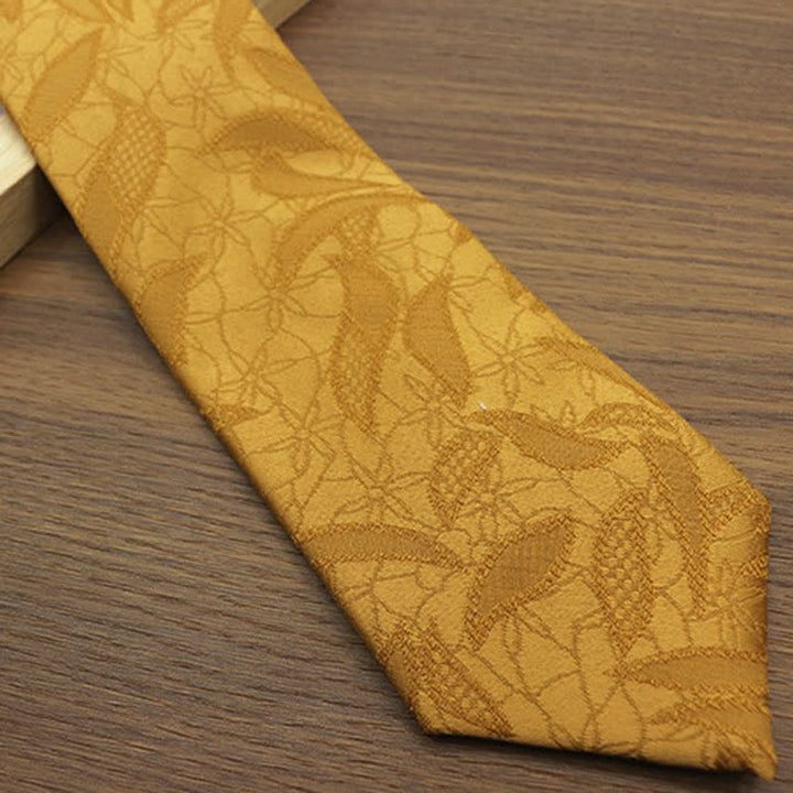 Cravatta da uomo casual con motivo floreale jacquard a foglie - image 8