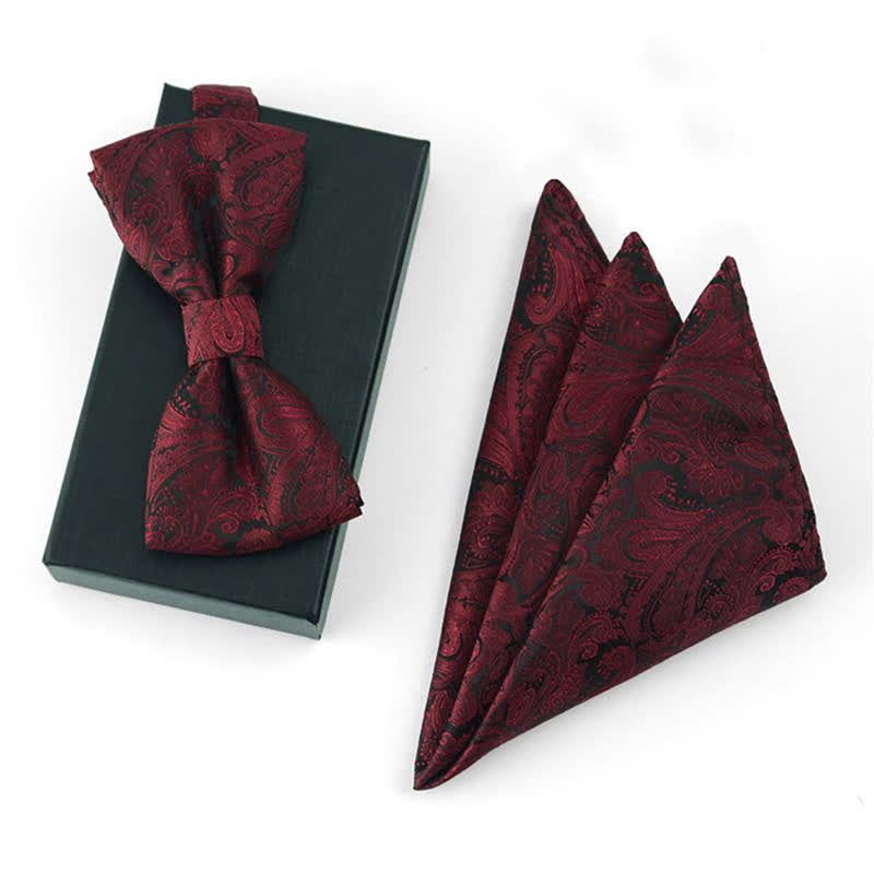 Set di 3 fazzoletti da uomo con papillon bordeaux - Papillon + Fazzoletto - image 3