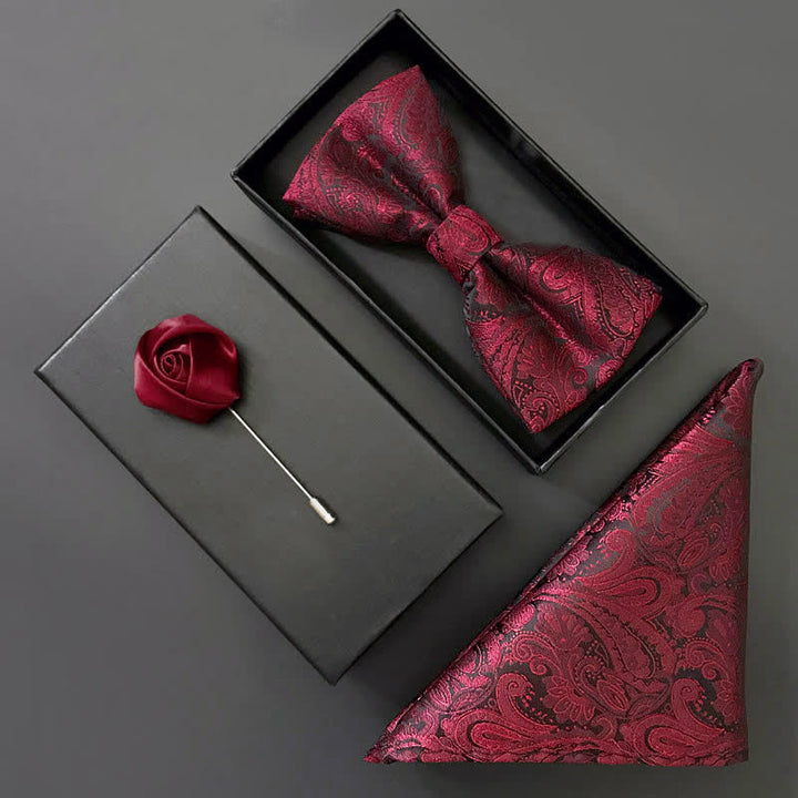 Set di 3 fazzoletti da uomo con papillon bordeaux - image 0
