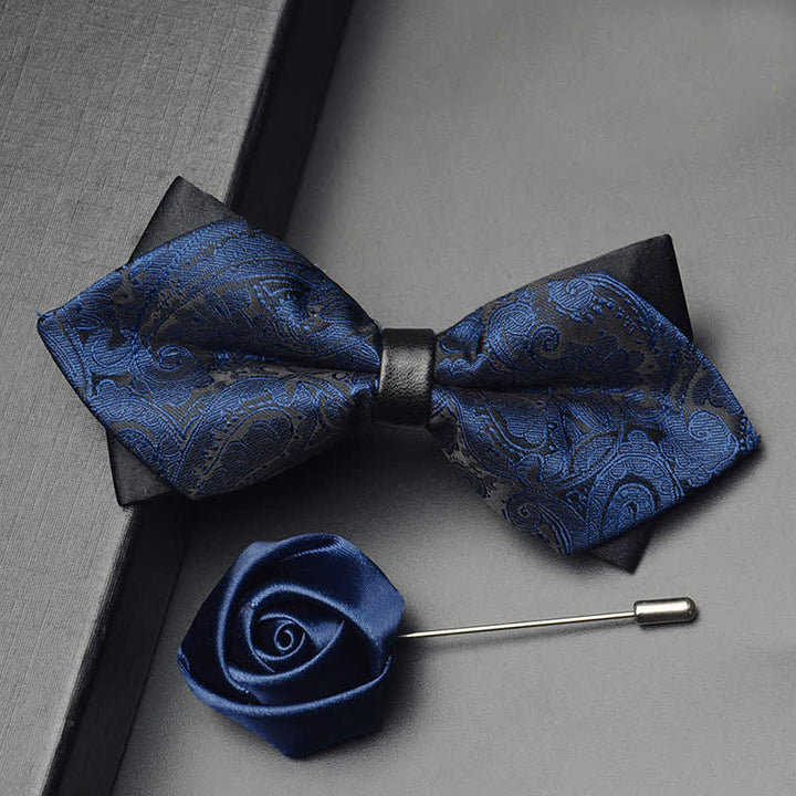 Set di 3 papillon a doppia punta con motivo Paisley esotico da uomo