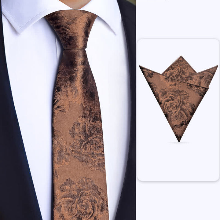 Set di 3 cravatte da uomo vintage in bronzo con motivo a farfalla e fiori - Cravatta + Fazzoletto - image 2