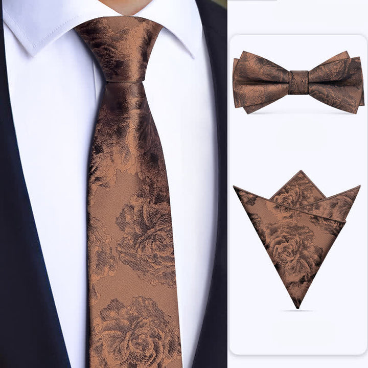 Set di 3 cravatte da uomo vintage in bronzo con motivo a farfalla e fiori - 3 pezzi - image 0
