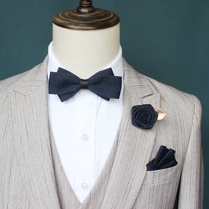 Set di 3 cravatte a farfalla eleganti vintage da uomo con linee scure - image 6