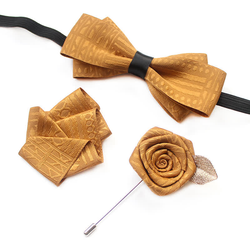 Set di 3 cravatte a farfalla eleganti vintage da uomo con linee scure - Giallo - image 2