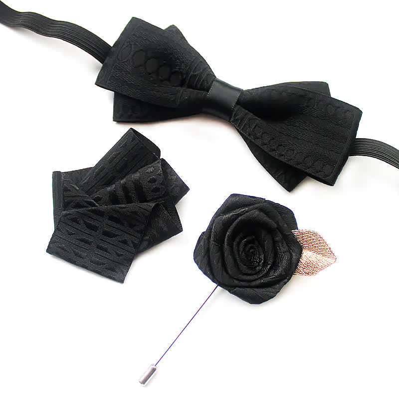 Set di 3 cravatte a farfalla eleganti vintage da uomo con linee scure - Nero - image 9