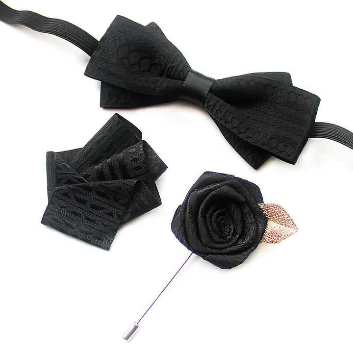 Set di 3 cravatte a farfalla eleganti vintage da uomo con linee scure - Nero - image 9