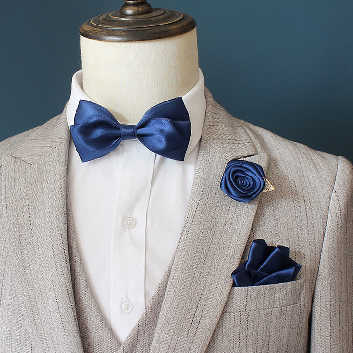 Set di 3 papillon con corsage di rose per sposo e sposo da uomo - Blu - image 9