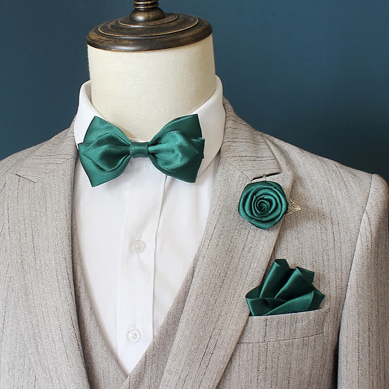Set di 3 papillon con corsage di rose per sposo e sposo da uomo - Verde - image 10