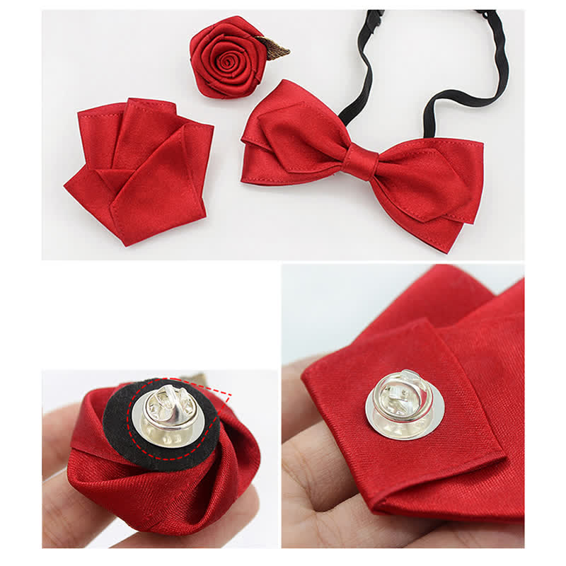 Set di 3 papillon con corsage di rose per sposo e sposo da uomo - image 3