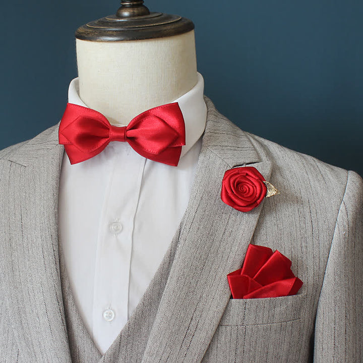 Set di 3 papillon con corsage di rose per sposo e sposo da uomo - Rosso - image 1