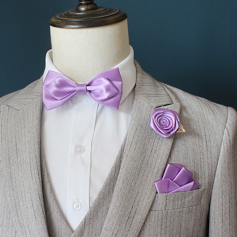 Set di 3 papillon con corsage di rose per sposo e sposo da uomo - Viola - image 6