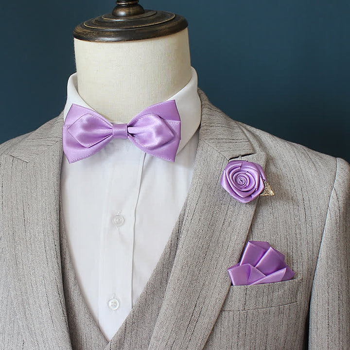 Set di 3 papillon con corsage di rose per sposo e sposo da uomo - Viola - image 6