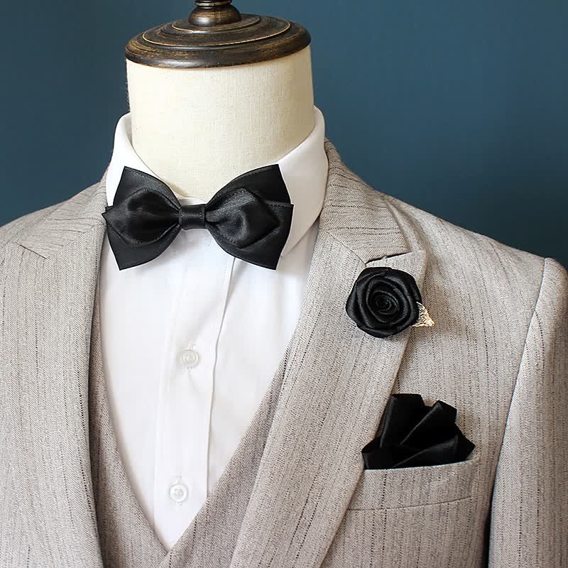 Set di 3 papillon con corsage di rose per sposo e sposo da uomo - Nero - image 11