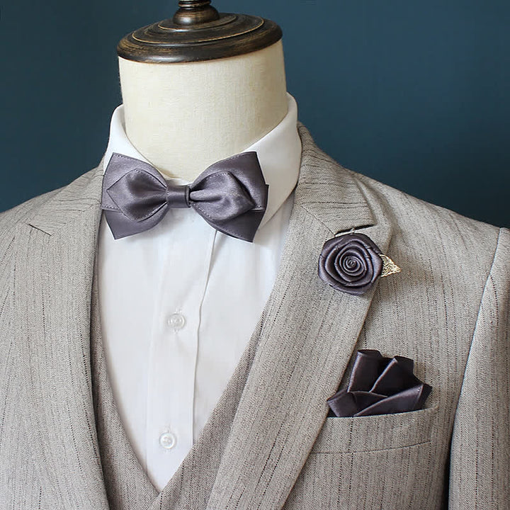 Set di 3 papillon con corsage di rose per sposo e sposo da uomo - Grigio scuro - image 0