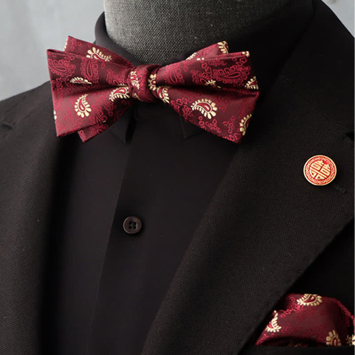 Set di 2 fazzoletti con papillon e motivo floreale bordeaux da uomo - Stile n. 8 - image 18