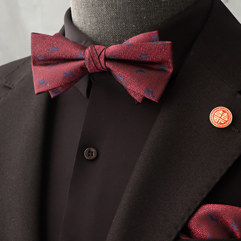 Set di 2 fazzoletti con papillon e motivo floreale bordeaux da uomo - Stile n. 6 - image 14