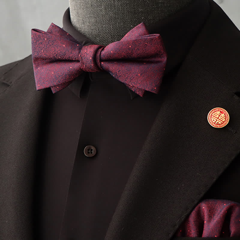 Set di 2 fazzoletti con papillon e motivo floreale bordeaux da uomo - Stile n. 5 - image 12