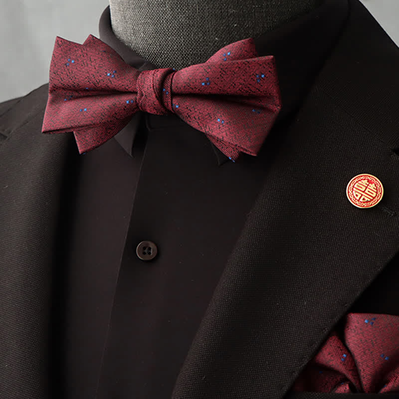 Set di 2 fazzoletti con papillon e motivo floreale bordeaux da uomo - Stile n. 2 - image 6