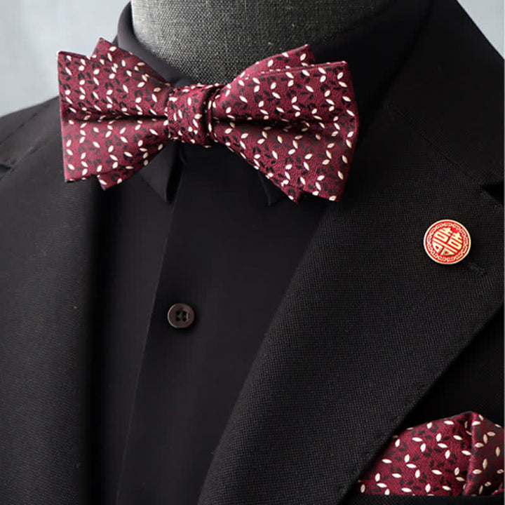Set di 2 fazzoletti con papillon e motivo floreale bordeaux da uomo - Stile n. 3 - image 8