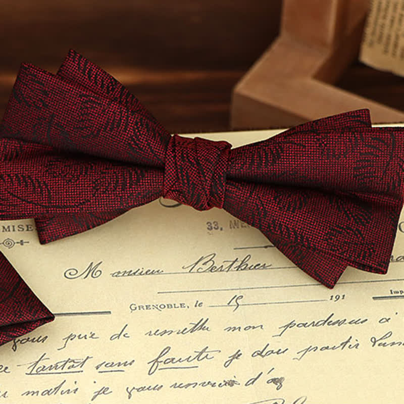 Set di 2 fazzoletti con papillon e motivo floreale bordeaux da uomo - image 21