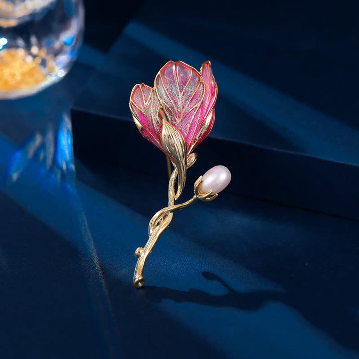 Spilla da donna a forma di fiore di magnolia in smalto - Rosa - image 3
