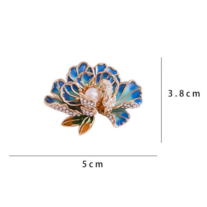 Spilla da donna con peonia smaltata e perle intarsiate - image 6