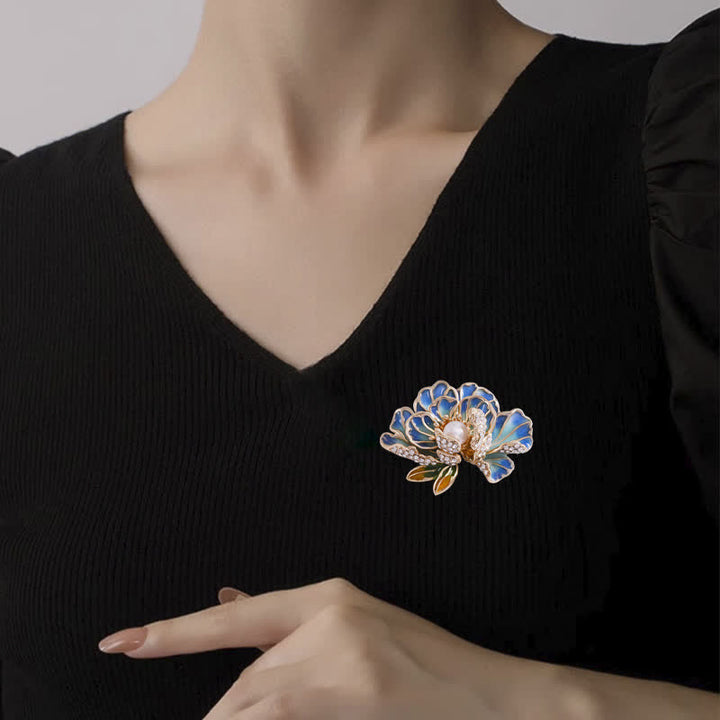 Spilla da donna con peonia smaltata e perle intarsiate - image 2
