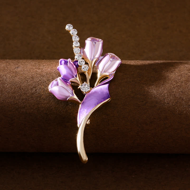 Spilla elegante da donna in smalto dorato a forma di tulipano - Viola - image 0