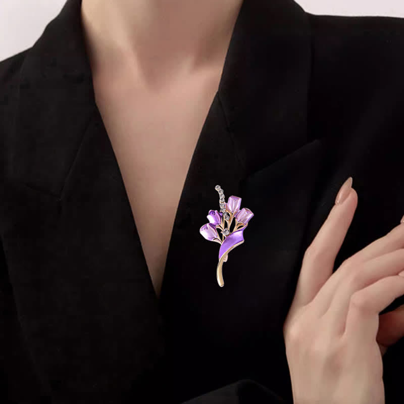 Spilla elegante da donna in smalto dorato a forma di tulipano - image 1