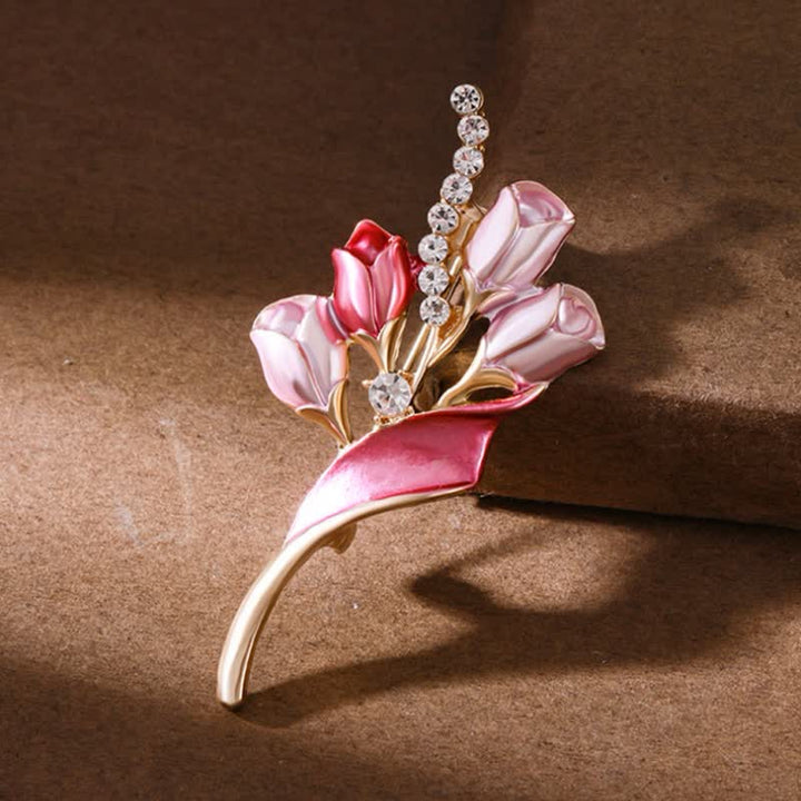 Spilla elegante da donna in smalto dorato a forma di tulipano - image 6
