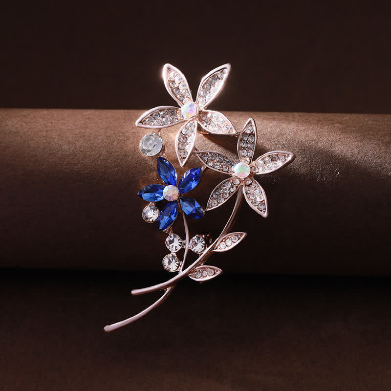 Spilla da donna con fiore di strass scintillanti - Blu - image 0