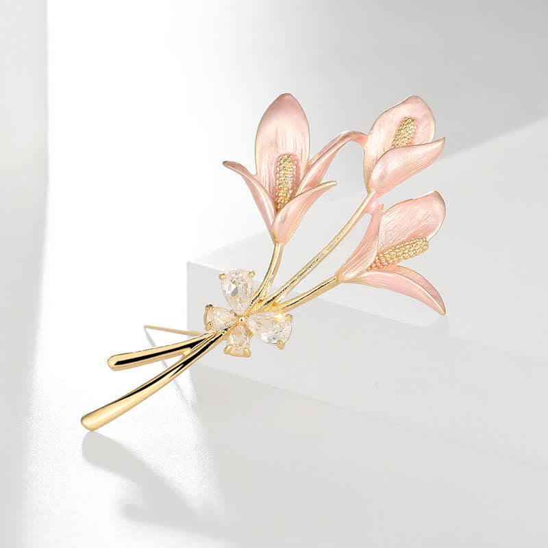 Spilla da donna con fiore di giglio rosa e zircone smaltato - image 6