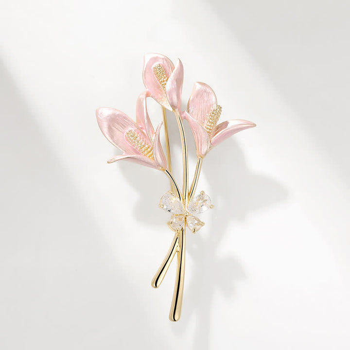 Spilla da donna con fiore di giglio rosa e zircone smaltato - image 5