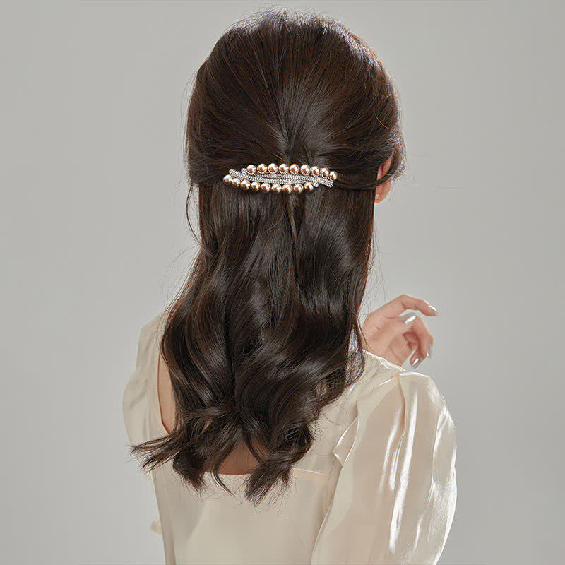 Fermaglio per capelli con perle finte a doppia fila da donna - image 1