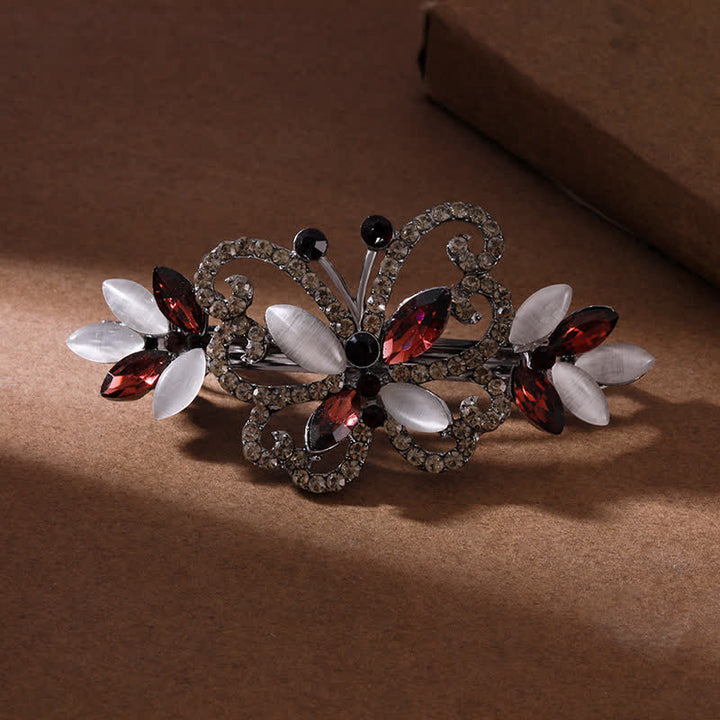 Fermaglio per capelli a farfalla con strass di cristallo da donna - Rosso - image 3