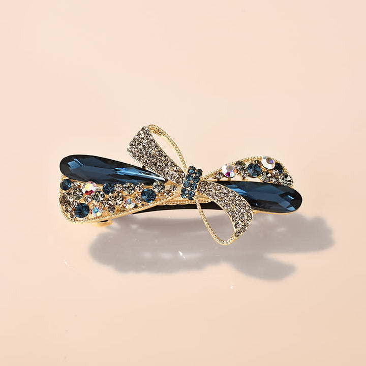 Fermaglio per capelli con fiocco unico da donna e strass - Blu scuro - image 0
