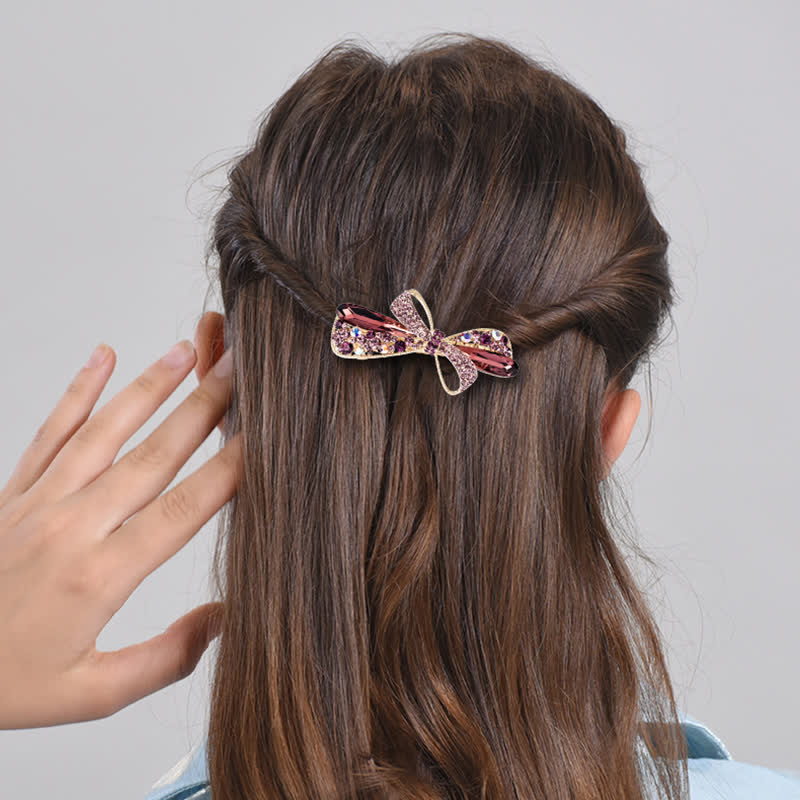 Fermaglio per capelli con fiocco unico da donna e strass - image 1