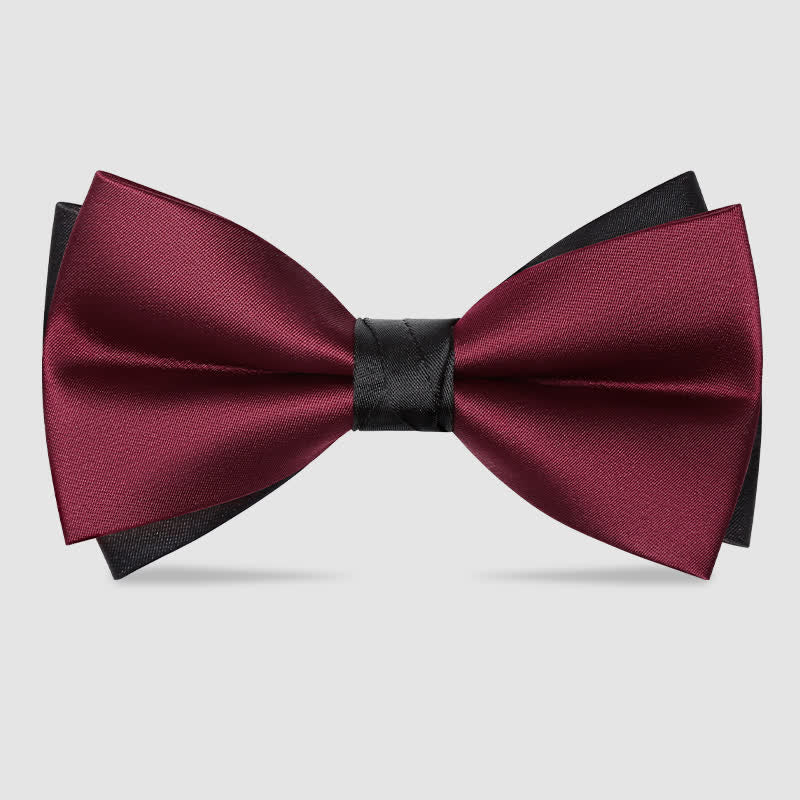 Papillon da sposo da uomo rosso e nero a doppio strato - Borgogna e Nero - image 2