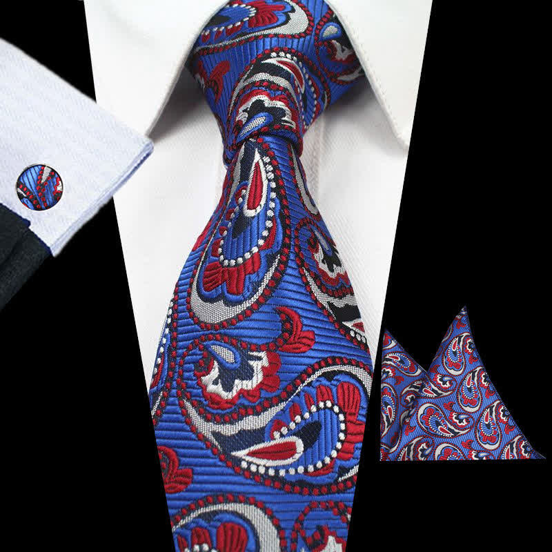 Set di 3 cravatte da uomo con motivo Paisley blu royal e rosso - Blu reale e rosso - image 0