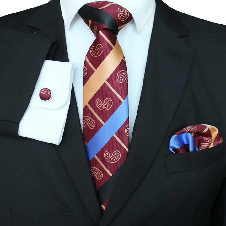 Set di 3 cravatte a righe con motivo misto Paisley da uomo - Borgogna - image 0