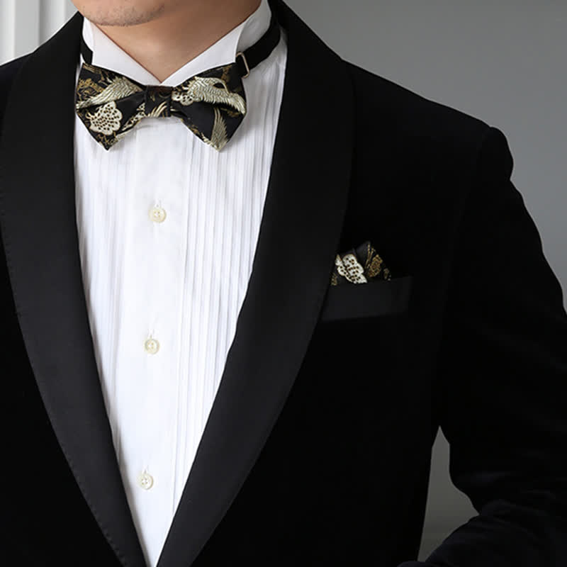 Papillon di lusso da uomo in jacquard con gru dorata - image 0