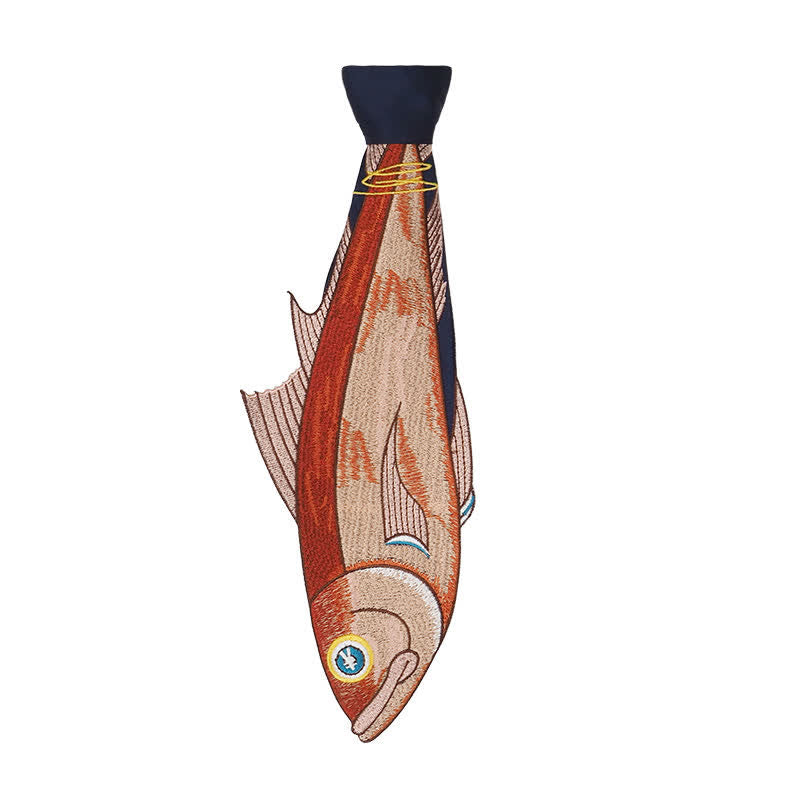 Cravatta con cerniera ricamata con motivo a pesce irregolare divertente da donna - image 4