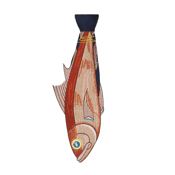 Cravatta con cerniera ricamata con motivo a pesce irregolare divertente da donna - image 4