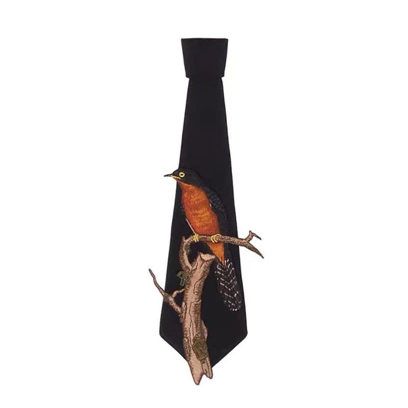 Cravatta con cerniera ricamata con uccello su un ramo da donna - image 4