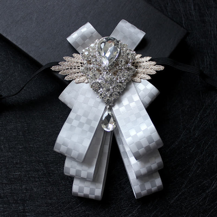 Cravatta a farfalla con nastro pendente in strass di cristallo retrò - Controllo grigio - image 14