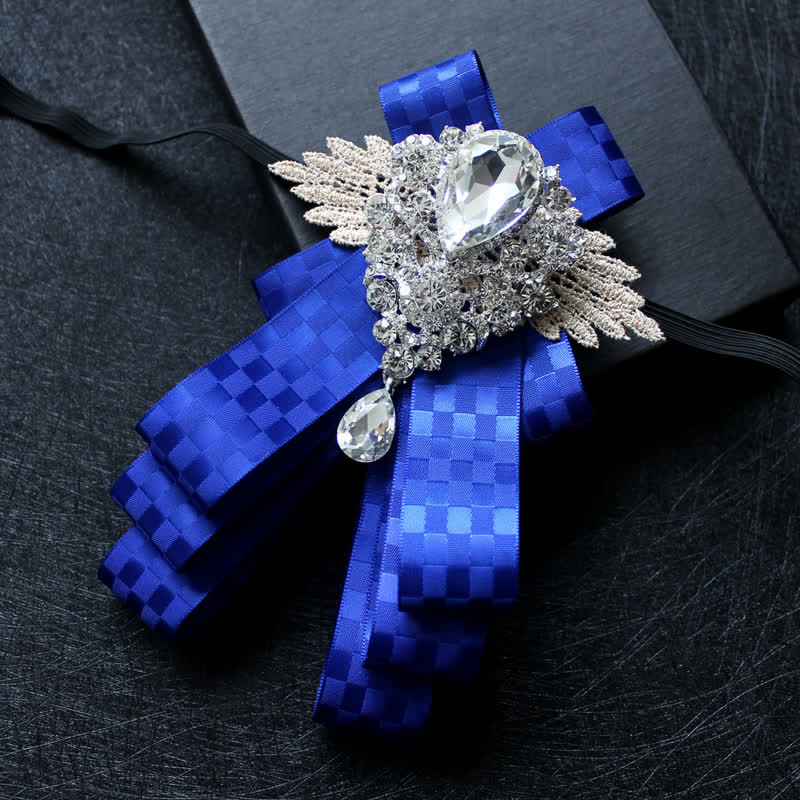 Cravatta a farfalla con nastro pendente in strass di cristallo retrò - Controllo blu - image 15