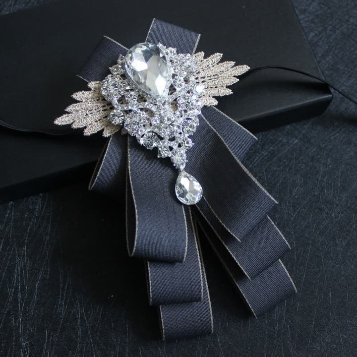Cravatta a farfalla con nastro pendente in strass di cristallo retrò - Bordo grigio - image 25