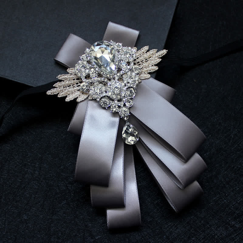 Cravatta a farfalla con nastro pendente in strass di cristallo retrò - Grigio - image 5