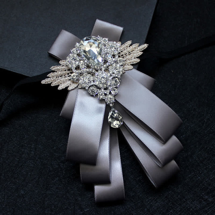 Cravatta a farfalla con nastro pendente in strass di cristallo retrò - Grigio - image 5