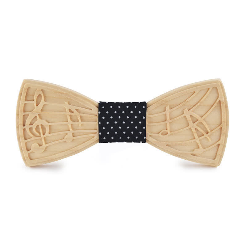 Papillon in legno con incisione musicale da uomo - Stile n. 1 - Nero a pois - image 7